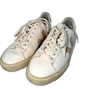 Veja Campo White Leather Low Top Sneakers Suede Logo Size US 9 EU 40